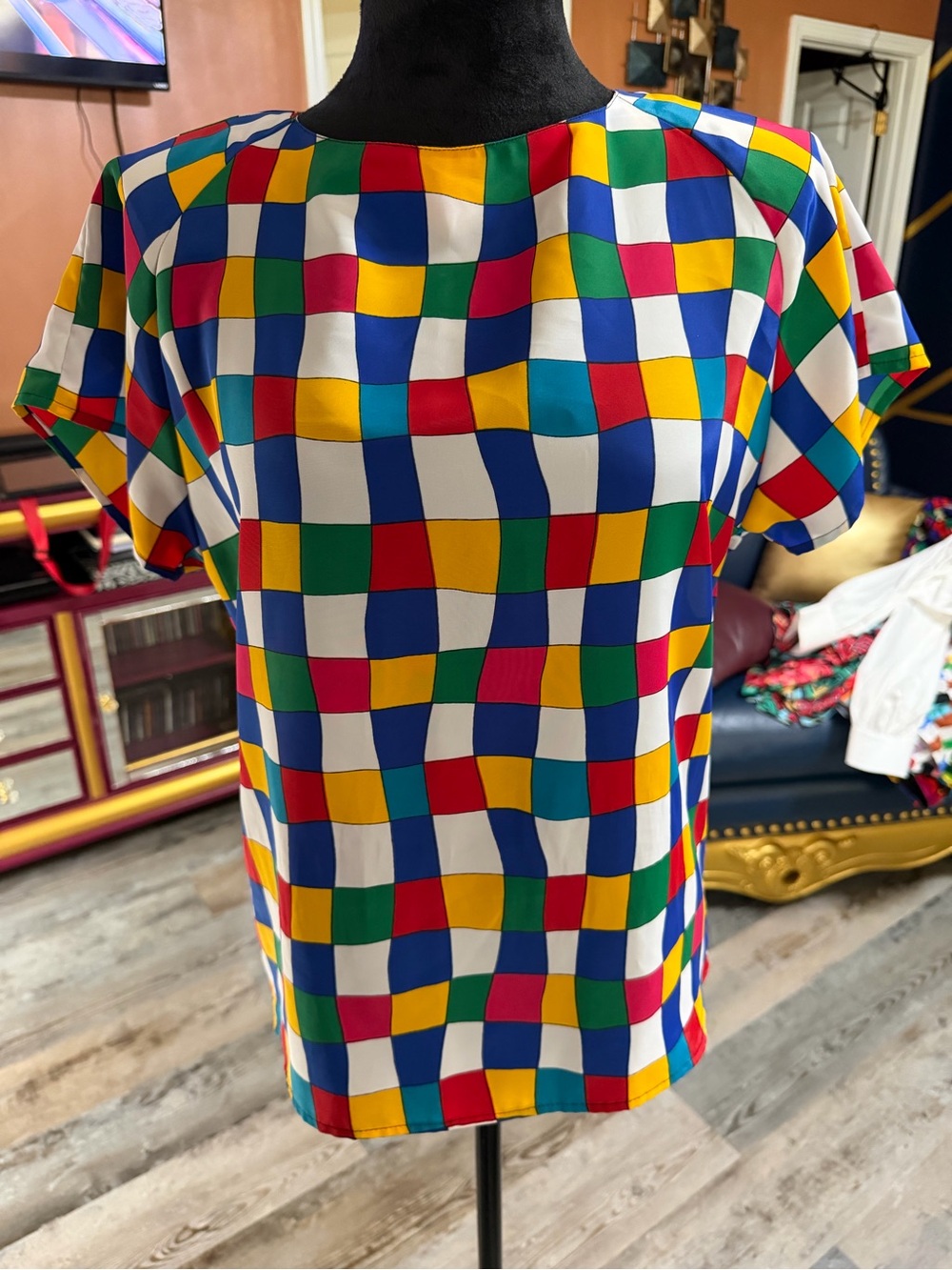 Vintage Impressions Colorful Checkerboard Short Sleeve Top